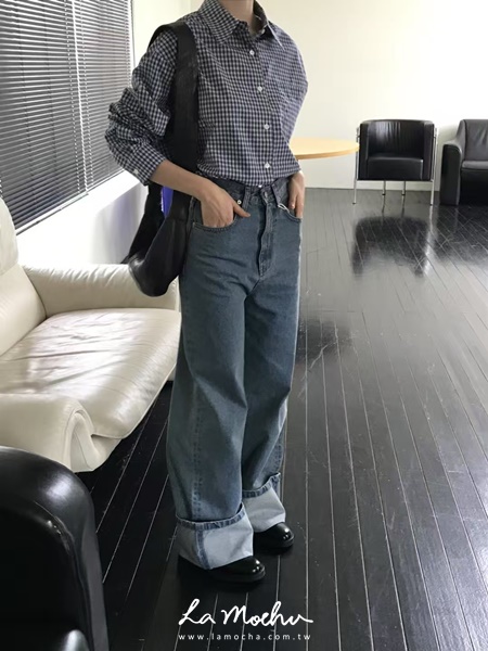 超高腰洗舊牛仔褲